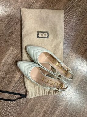 Gucci Matelasse Chevron Charlotte White Leather Slingback shoes Size 37.5